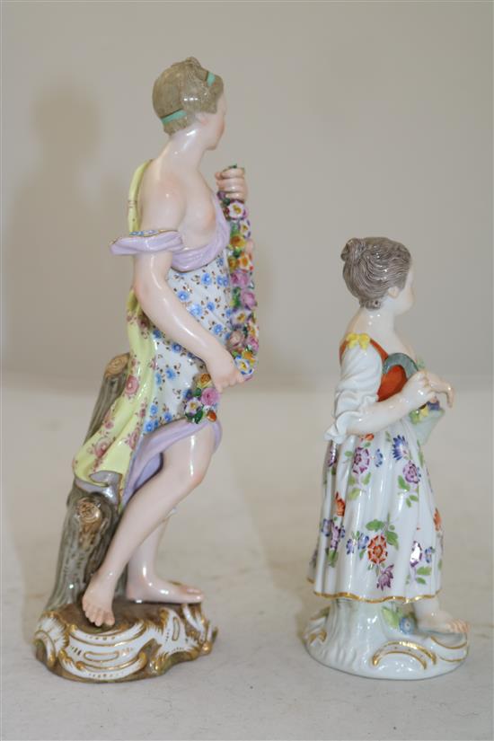 Two Meissen porcelain figures of a maiden emblematic of Summer and a grapepicker, late 19th / early 20th century, 20cm and 14.5cm